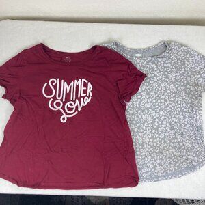 Women’s XL T-Shirt Lot 2 Old Navy Gray Leopard & Summer Love Graphic Tees